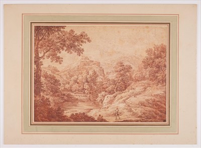 Lot 277 - Dughet (Gaspard, 1615-1675). Landscape with two figures on a path by a river