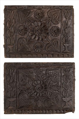 Lot 71 - Oak panels. A pair of 17th century carved oak panels