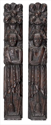 Lot 65 - Oak caryatids. A pair of carved oak caryatids, probably 17th century