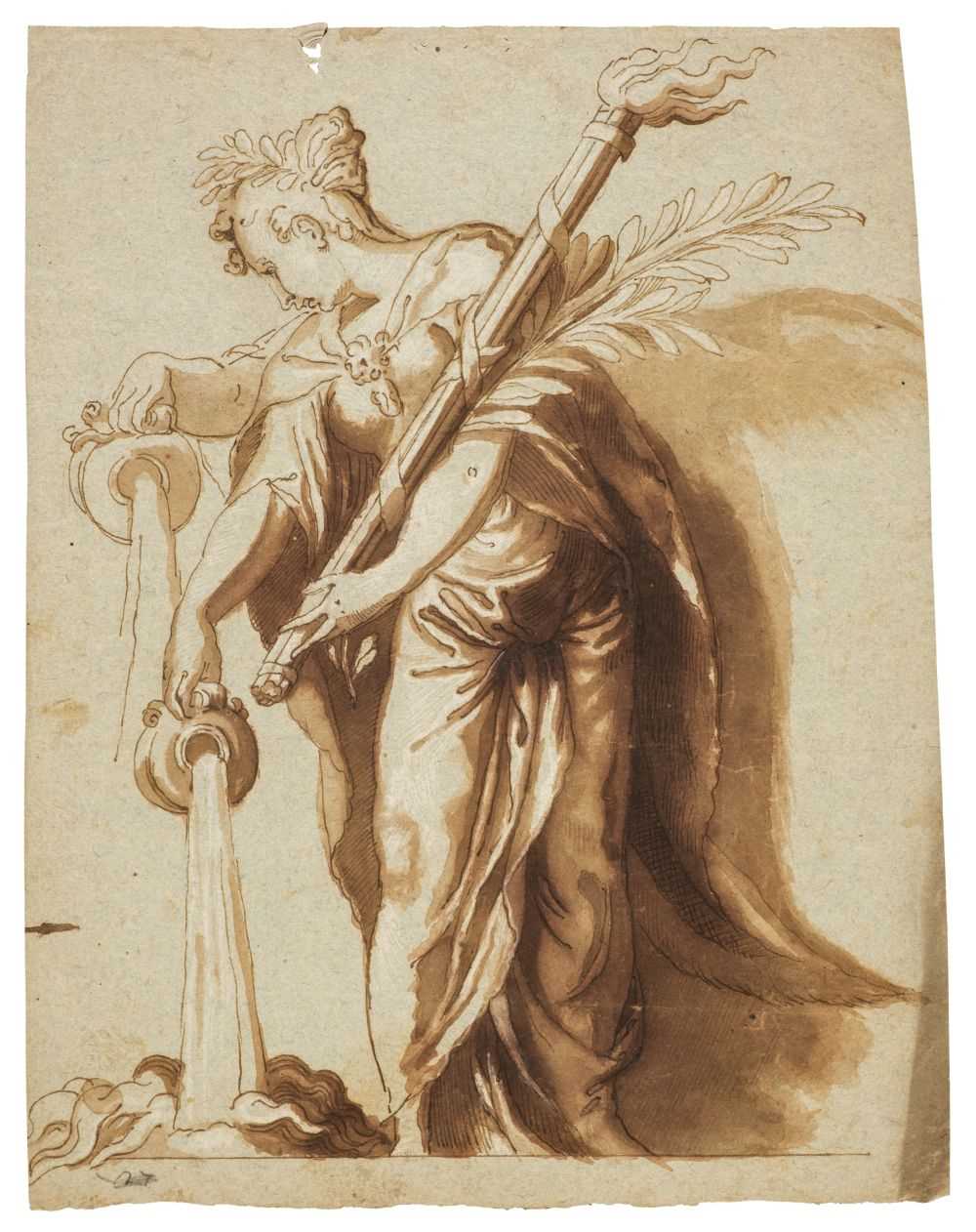 Lot 316 - Farinati (Paolo, 1524-1606). Female deity holding a fire torch and pouring water from a jug