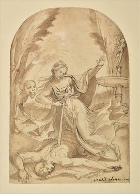 Lot 258 - Cano (Alonso, 1601-1667), attributed to. Pyramus and Thisbe, pen, brown ink and brown wash