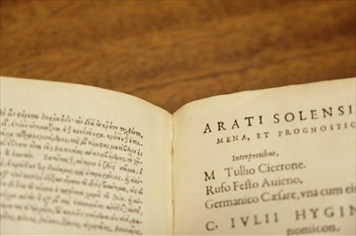 Lot 315 - Aratus of Soli, Phaenomena [and 2 others], Paris: Morel, 1559, ex libris Fletcher of Saltoun