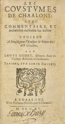 Lot 269 - Godet (Louis). Les Costumes de Chaalons, 1615