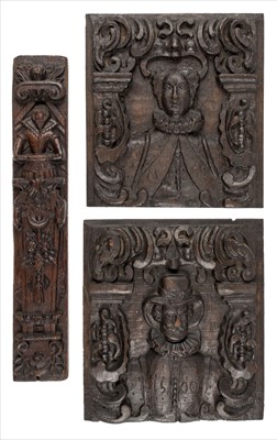 Lot 62 - Oak carvings. A pair of 18th century carved oak panels