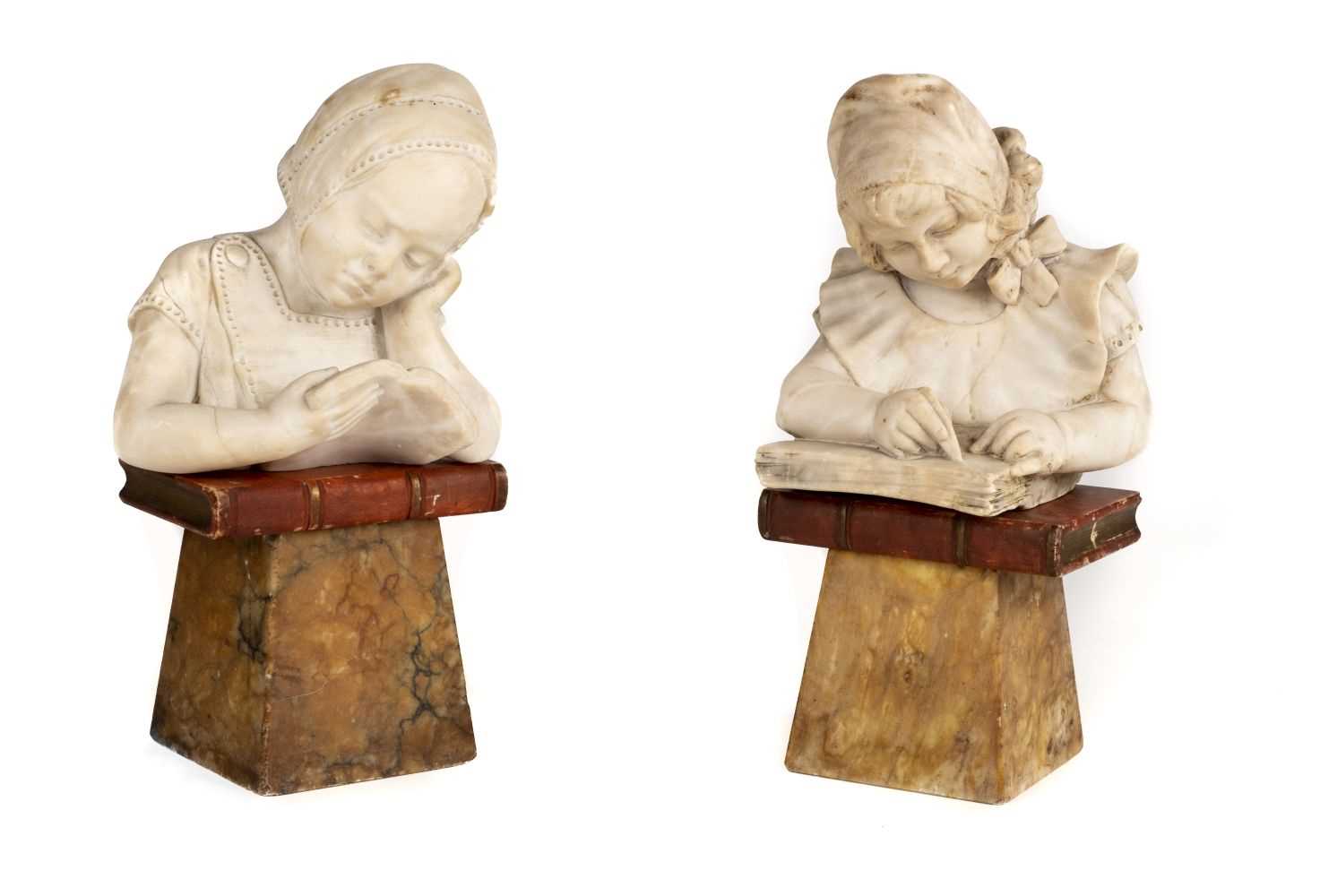 Lot 31 - Alabaster sculptures. A 1920s carved figure of a girl reading