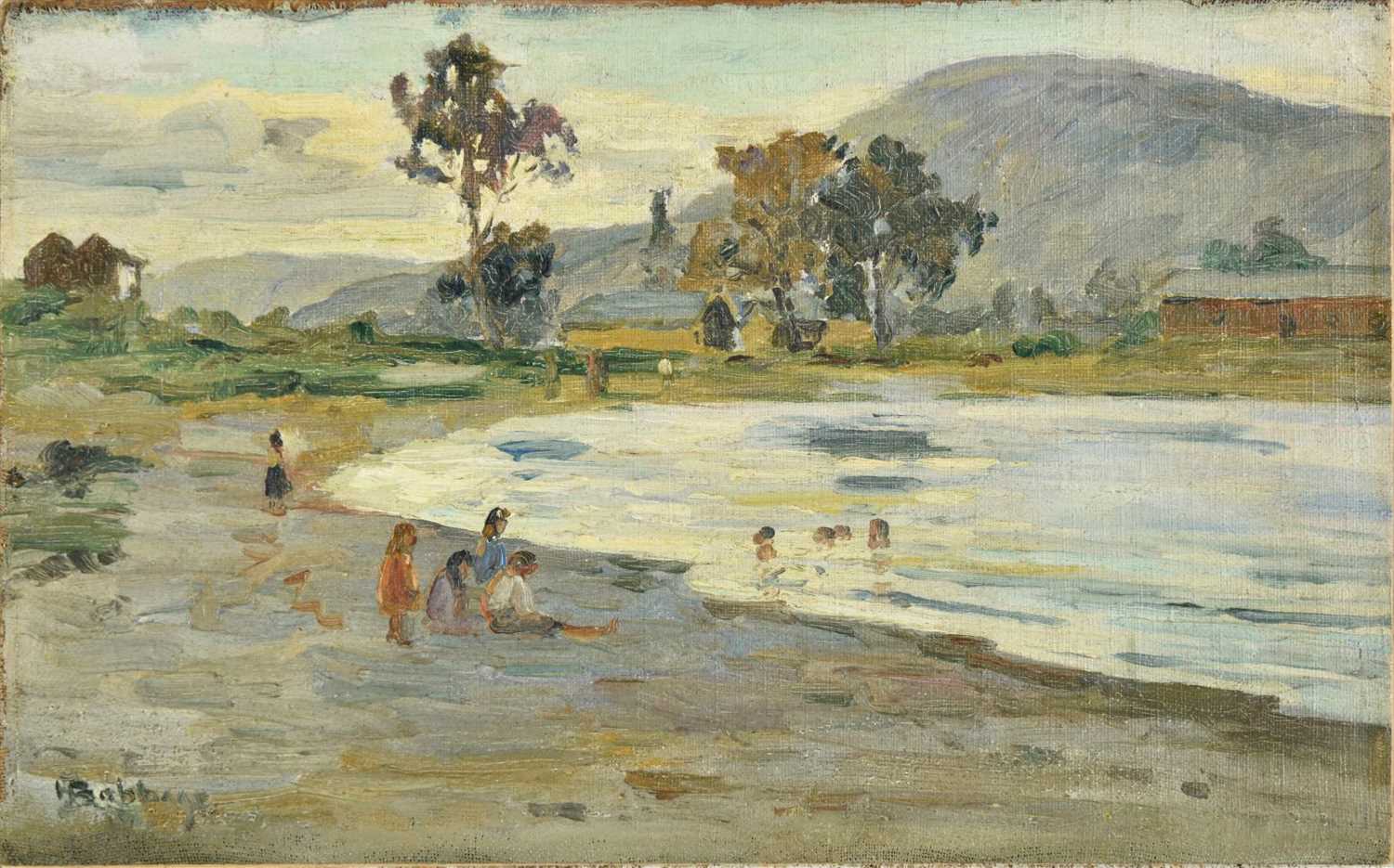Lot 27 - New Zealand. Babbage (Herbert Ivan, 1875-1916). New Zealand landscape with Maori children bathing