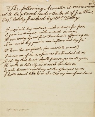 Lot 241 - Wilkes (John, 1725-1797). Manuscript poem, circa 1770