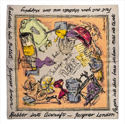 Lot 210 - WWII. Propaganda scarf 'Salvage Your Rubber', Jacqmar, 1944