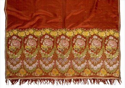 Lot 158 - Spitalfields. A terracotta silk shawl circa 1820