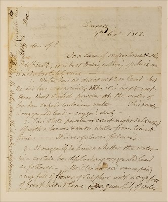 Lot 231 - Milner (Isaac, 1750-1820). Autograph letter on the Oxidisation of Lead, 1813