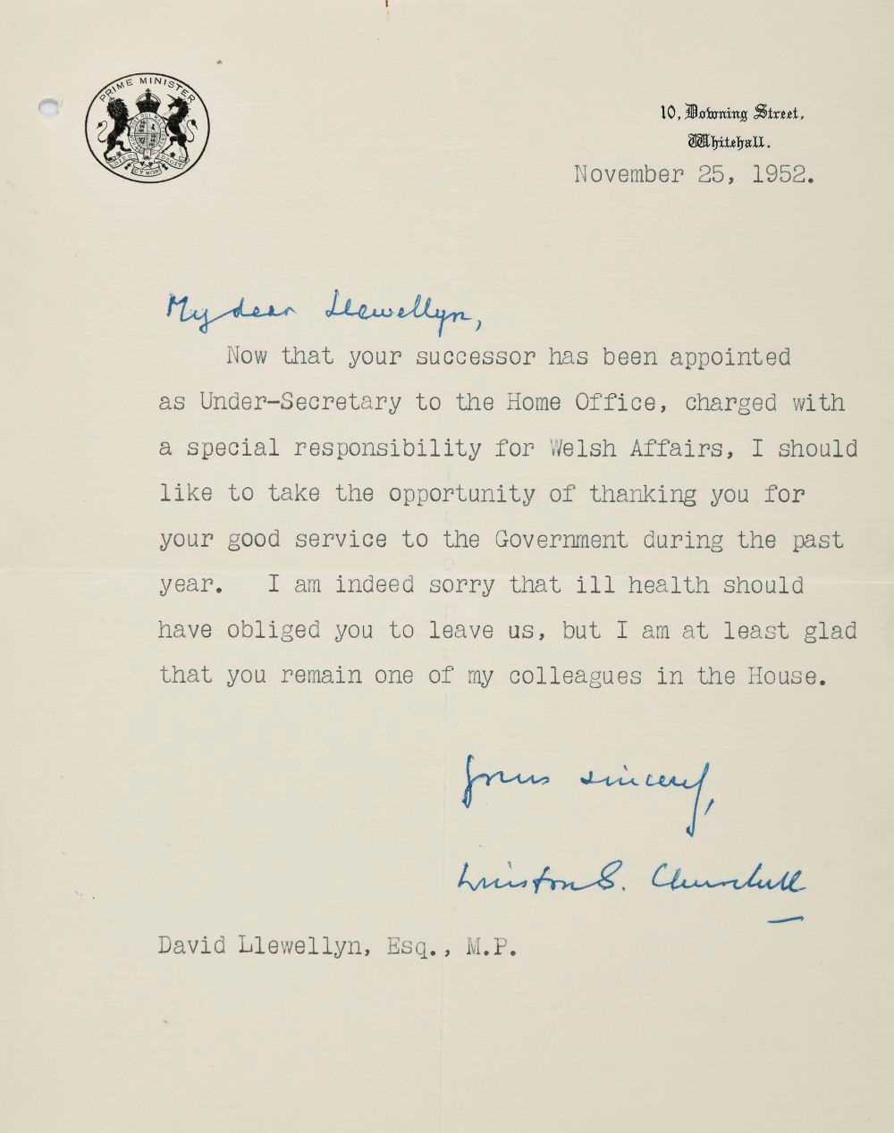 Lot 216 - Churchill (Winston Leonard Spencer, 1874-1965). Typed letter signed, 1952