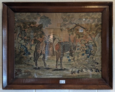 Lot 38 - Embroidered picture. A woolwork picture of a donkey, English, circa 1830s