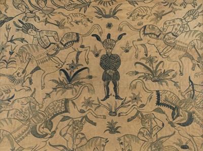 Lot 148 - Crewelwork panel. Hunting scene, early 18th century