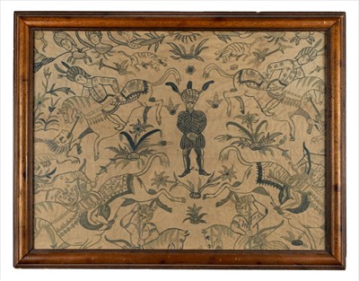 Lot 265 - Crewelwork panel. Hunting scene, early 18th century