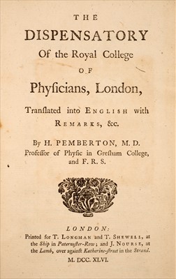 Lot 114 - Pemberton (Henry). The Dispensatory of the Royal College of Physicians, London, 1746