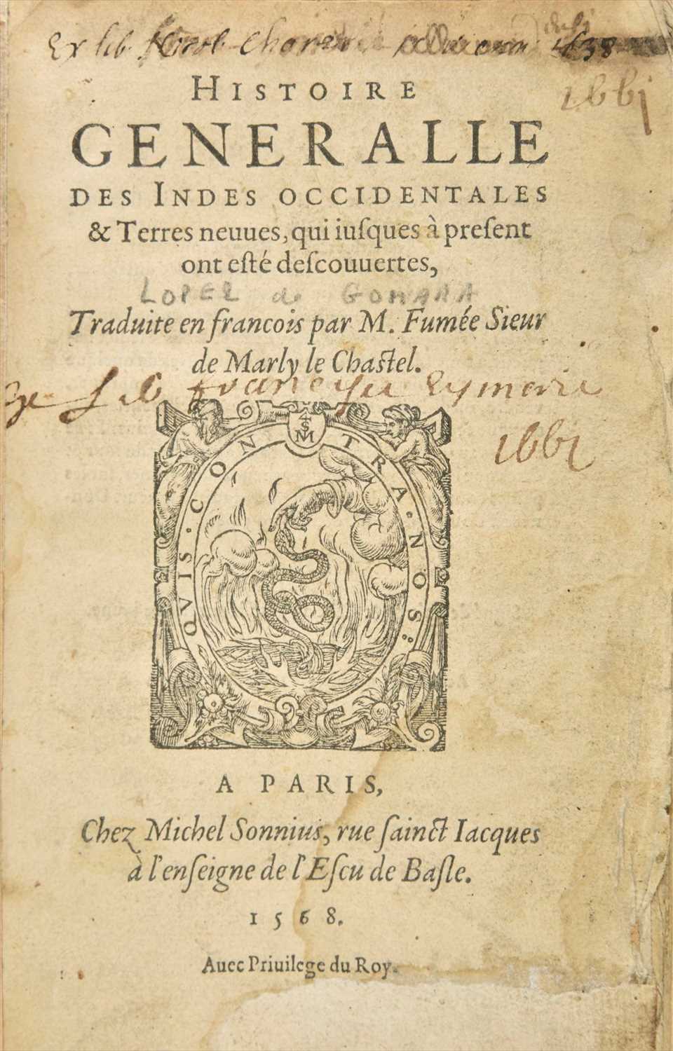 Lot 23 - Lopez de Gomara (Francisco). Histoire generalle des Indes occidentales, 1568