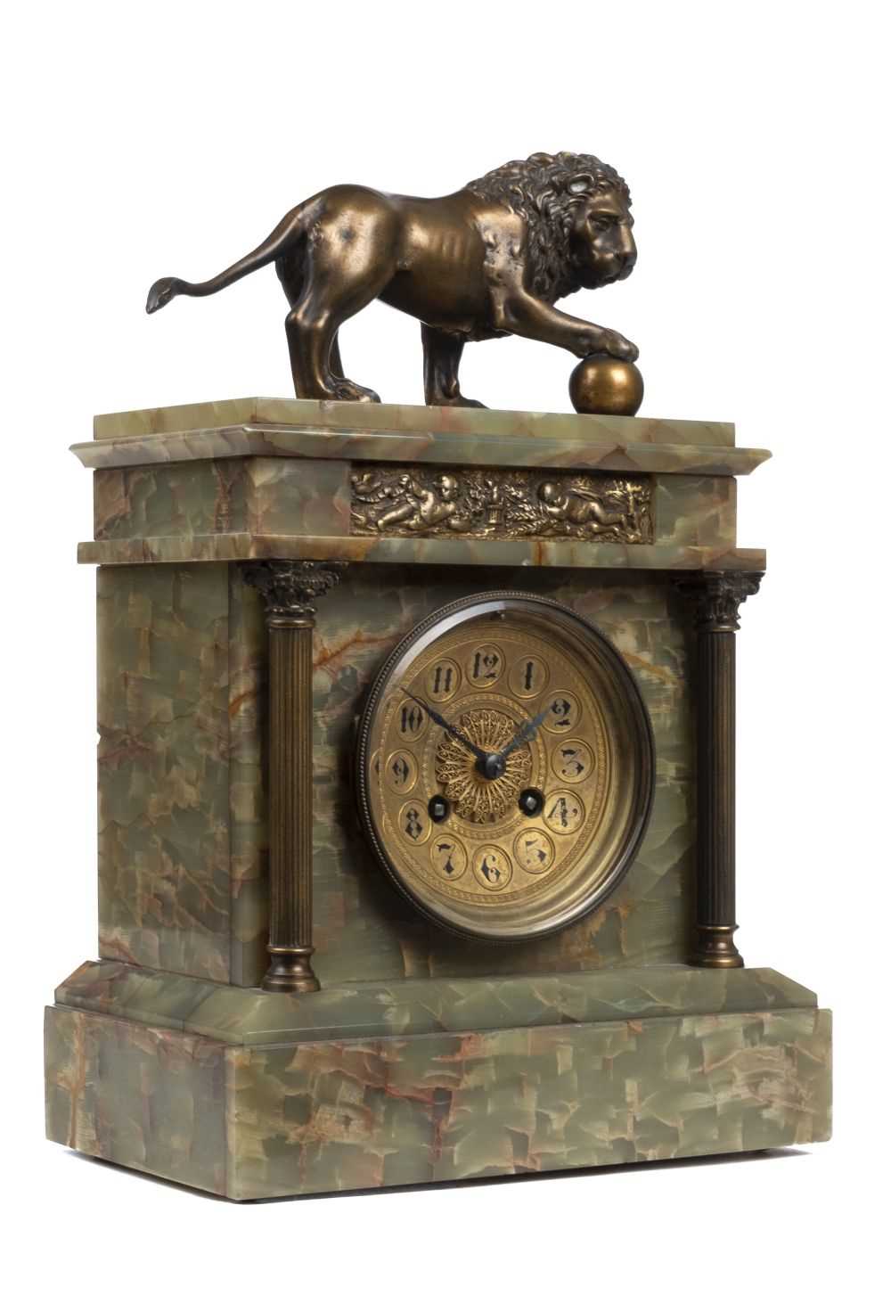 Lot 45 - Clock. A French onyx mantel clock circa 1900