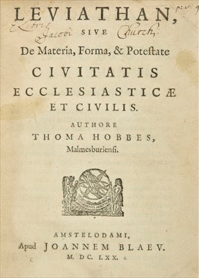 Lot 258 - Hobbes (Thomas). Leviathan, Amsterdam, 1670