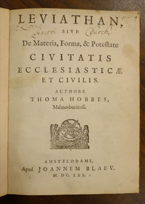 Lot 258 - Hobbes (Thomas). Leviathan, Amsterdam, 1670