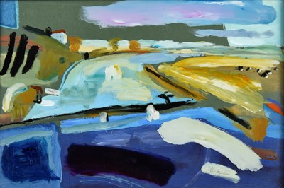 Lot 526 - Simpson (David Ralph, 1963-). Landscape, oil painting on glass
