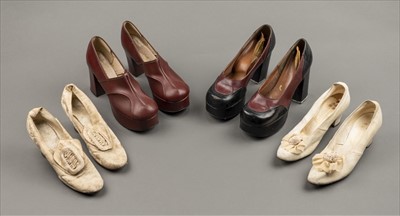 Lot 212 - Shoes. A pair of ladies' platform shoes, Mitzi, 1970s, & other shoes & accessories
