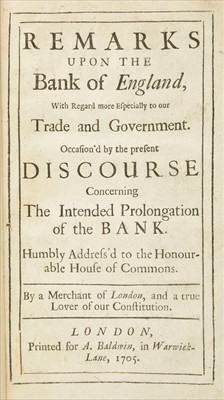 Lot 241 - Broughton (John). Remarks upon the Bank of England, 1st edition, 1705