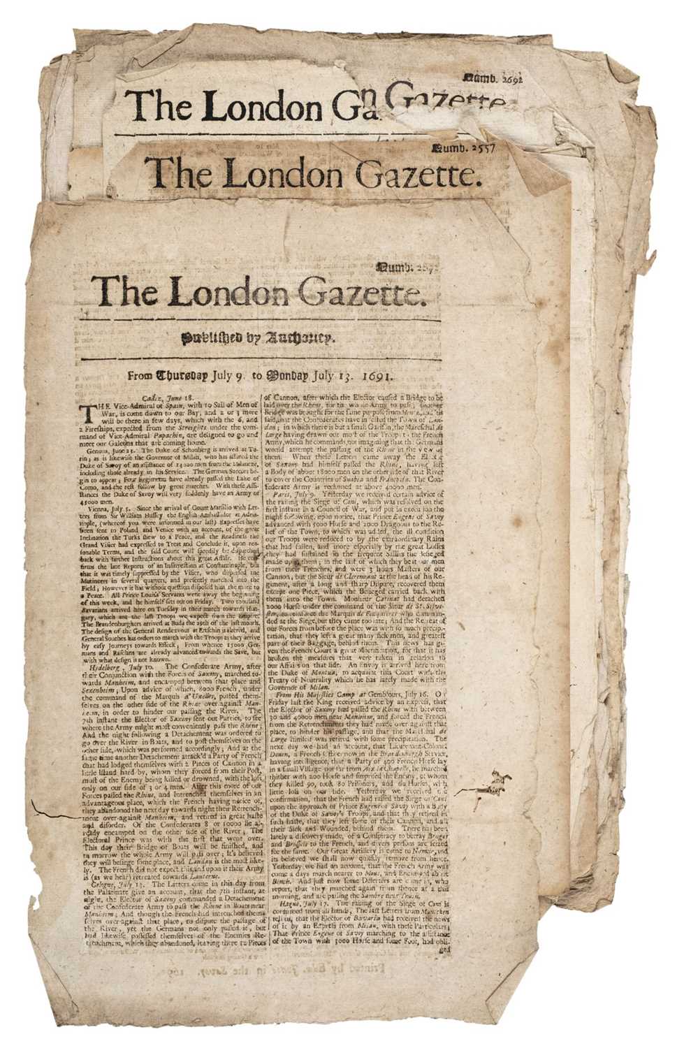 Lot 529 - London Gazette. 30 original issues, 1692