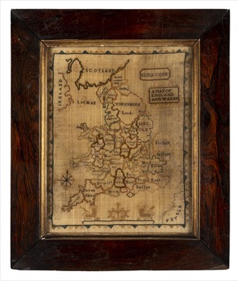 Lot 153 - Embroidered map. A Map of England and Wales by Elisa Cope, circa 1800