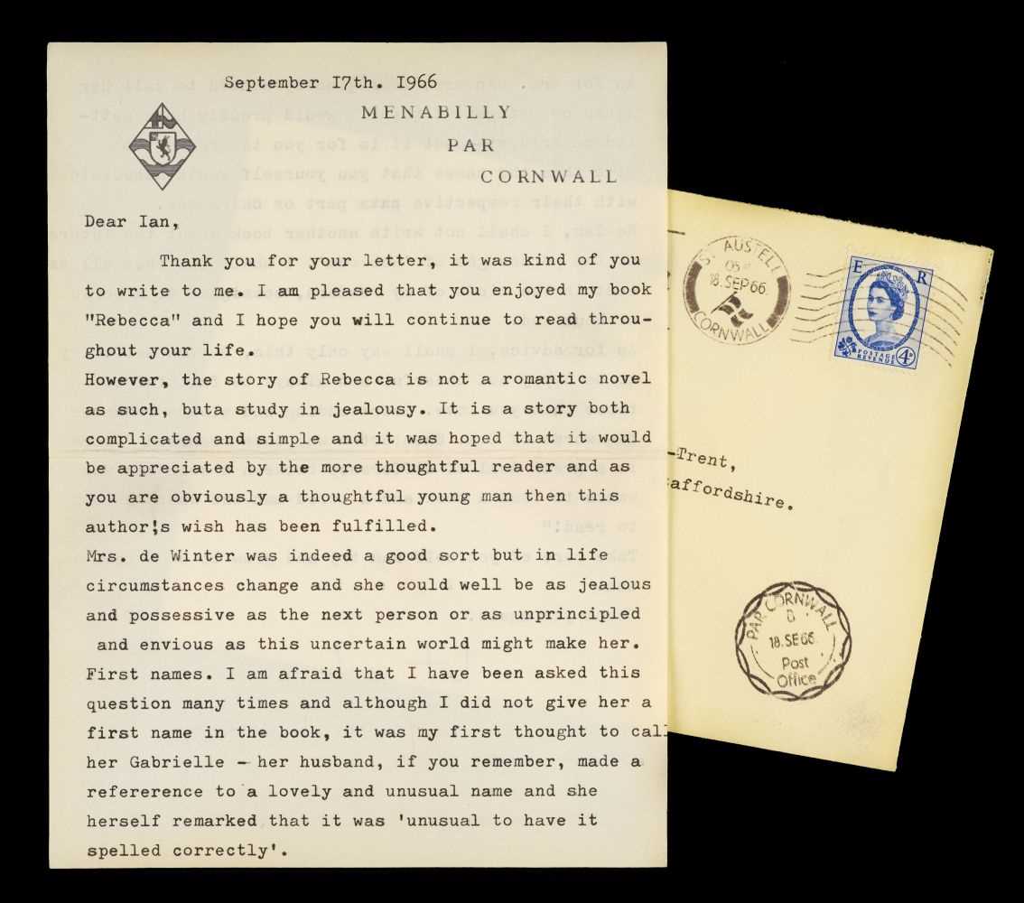 Lot 547 - Du Maurier (Daphne, 1907-1989). Typed letter signed, 1966