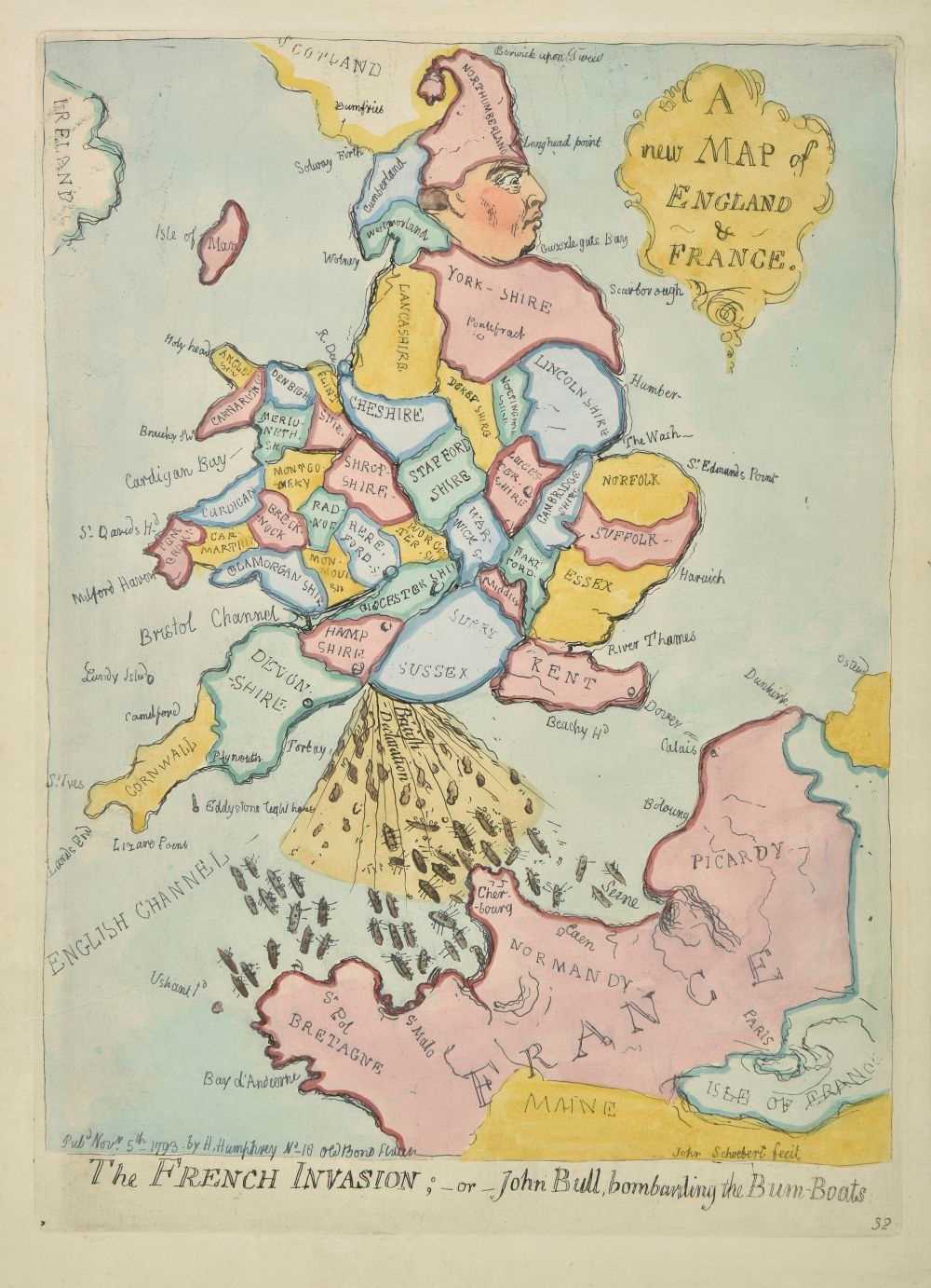 Lot 96 - Gillray (James). A New Map of England & France. The French Invasion..., 1793 - 1851