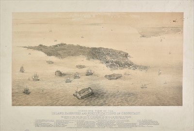 Lot 197 - Walker (Edmund, lithographer). Birds-Eye View of the Island...,and Fortifications of Cronstadt, 1854