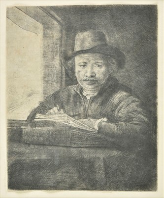 Lot 314 - Rembrandt (Harmensz van Rijn, 1606-1669). Self Portrait, Drawing at a Window, 1648