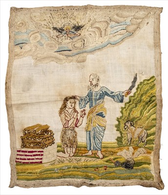 Lot 145 - Embroidered picture. Abraham & Isaac, late 17th/early 18th century