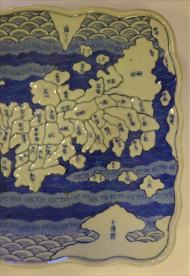 Lot 103 - Japan. Imari blue and white Japanese 'map dish', Tempo period, circa 1840