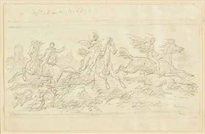 Lot 375 - Browne (Hablot Knight, 1815-1882). Three medieval huntsmen on horseback with dogs