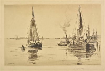 Lot 427 - Platt (Charles, Adam, 1861-1933). Boats on East River, New York, drypoint etching