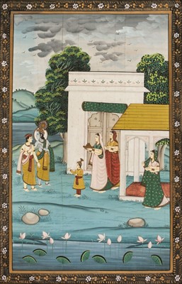 Lot 126 - Indian school. Krishna & Radha with attendants, 20th c