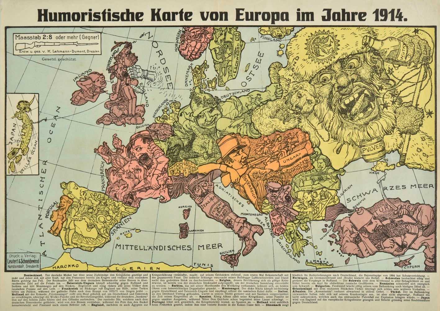 Lot 110 - Lehmann-Dumont (Karl).  Humoristische Karte von Europa im Jahre 1914, Dresden, 1914