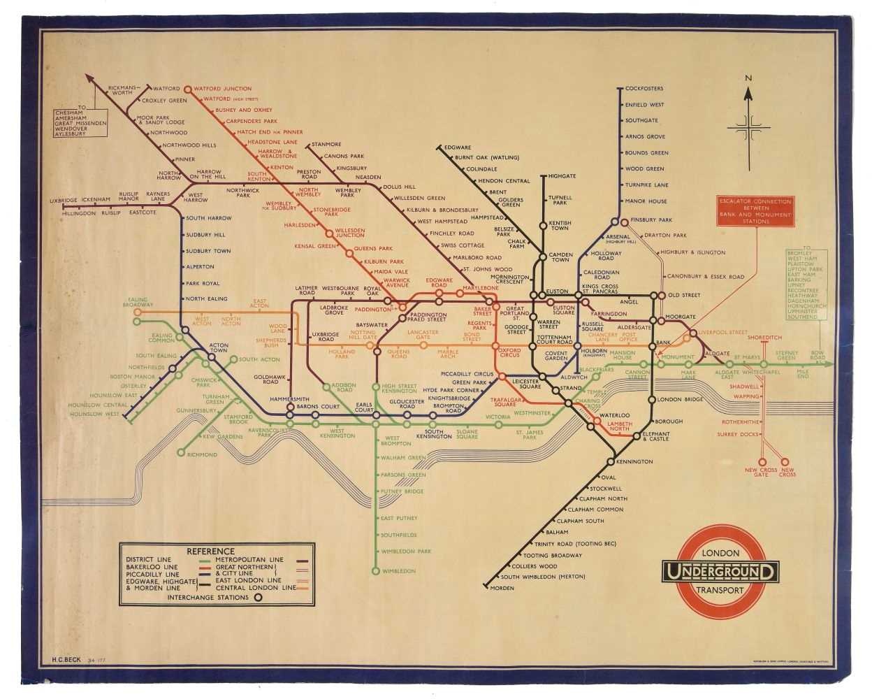 Lot 111 - London Underground. Beck (Henry Charles), London Underground Transport map, 1934