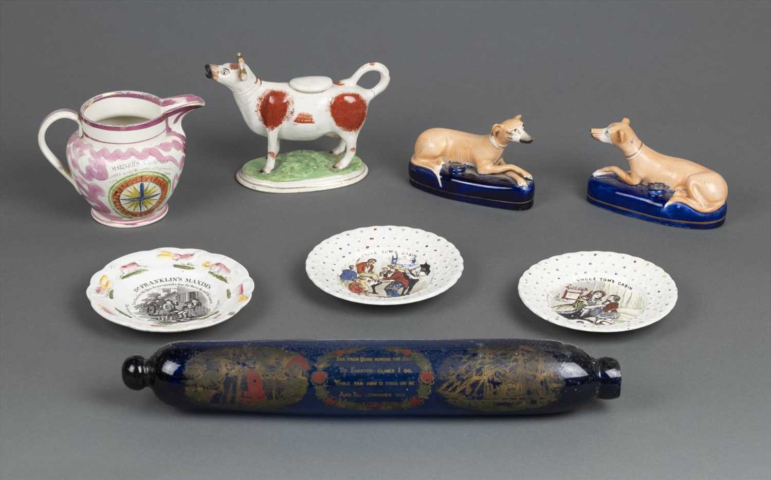 Lot 2 - Decorative ceramics. A mixed collection including a cow creamer
