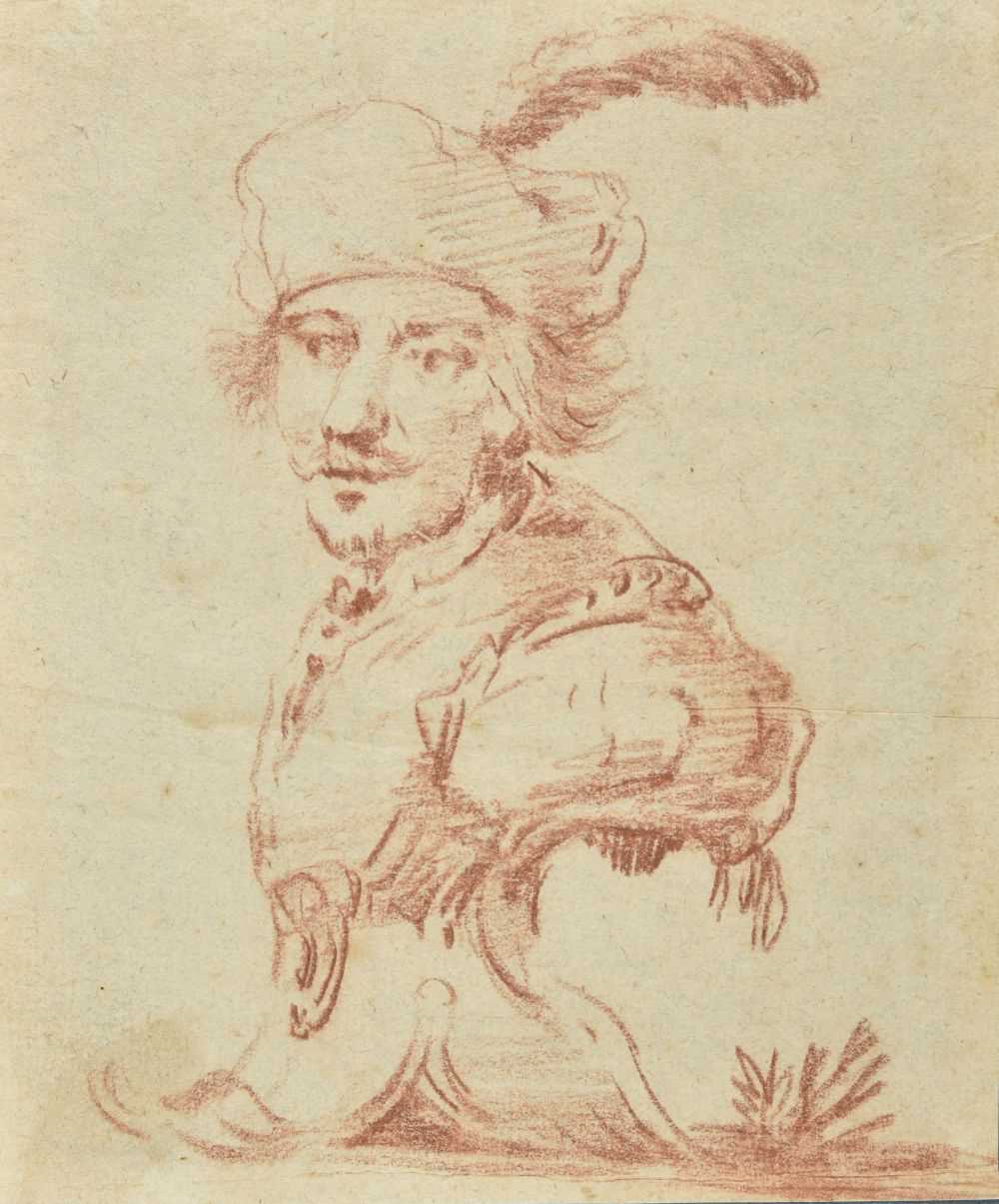 Lot 281 - Attributed to Cornelis Troost (1697-1750). Design for a sculpted bust of a man with plumed hat