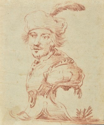 Lot 281 - Attributed to Cornelis Troost (1697-1750). Design for a sculpted bust of a man with plumed hat