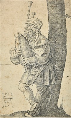 Lot 300 - Durer (Albrecht). Bagpiper, 1514, copper engraving