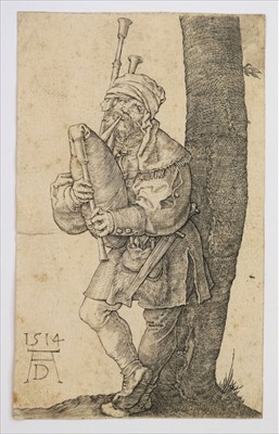 Lot 300 - Durer (Albrecht). Bagpiper, 1514, copper engraving