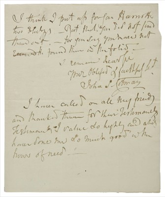 Lot 296 - Cotman (John Sell, 1782-1842). Autograph letter signed, 'John S. Cotman', Norwich, 1 February 1834