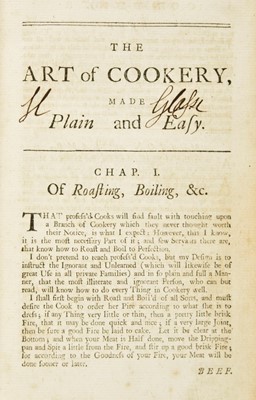 Lot 518 - Glasse (Hannah). The Art of Cookery, Made Plain and Easy, 1755, & other cookery