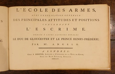 Lot 451 - Angelo (Domenico). L'École des Armes ... The School of Fencing, 2nd edition, 1765