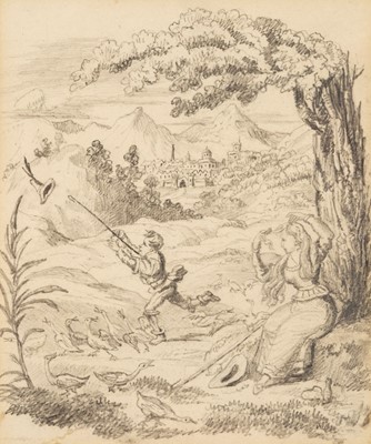 Lot 429 - Fairy tale sketches. A pair of pencil drawings, mid 19th century