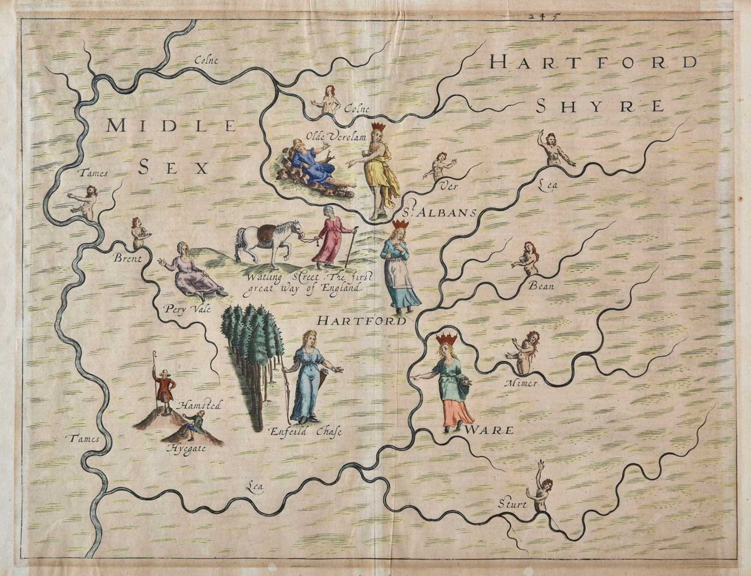 Lot 60 - Middlesex. Drayton (Michael), Untitled allegorical map of Middlesex and Hertfordshire, circa 1612