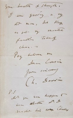 Lot 199 - Darwin (Charles, 1809-1882). Autograph letter signed, 1879